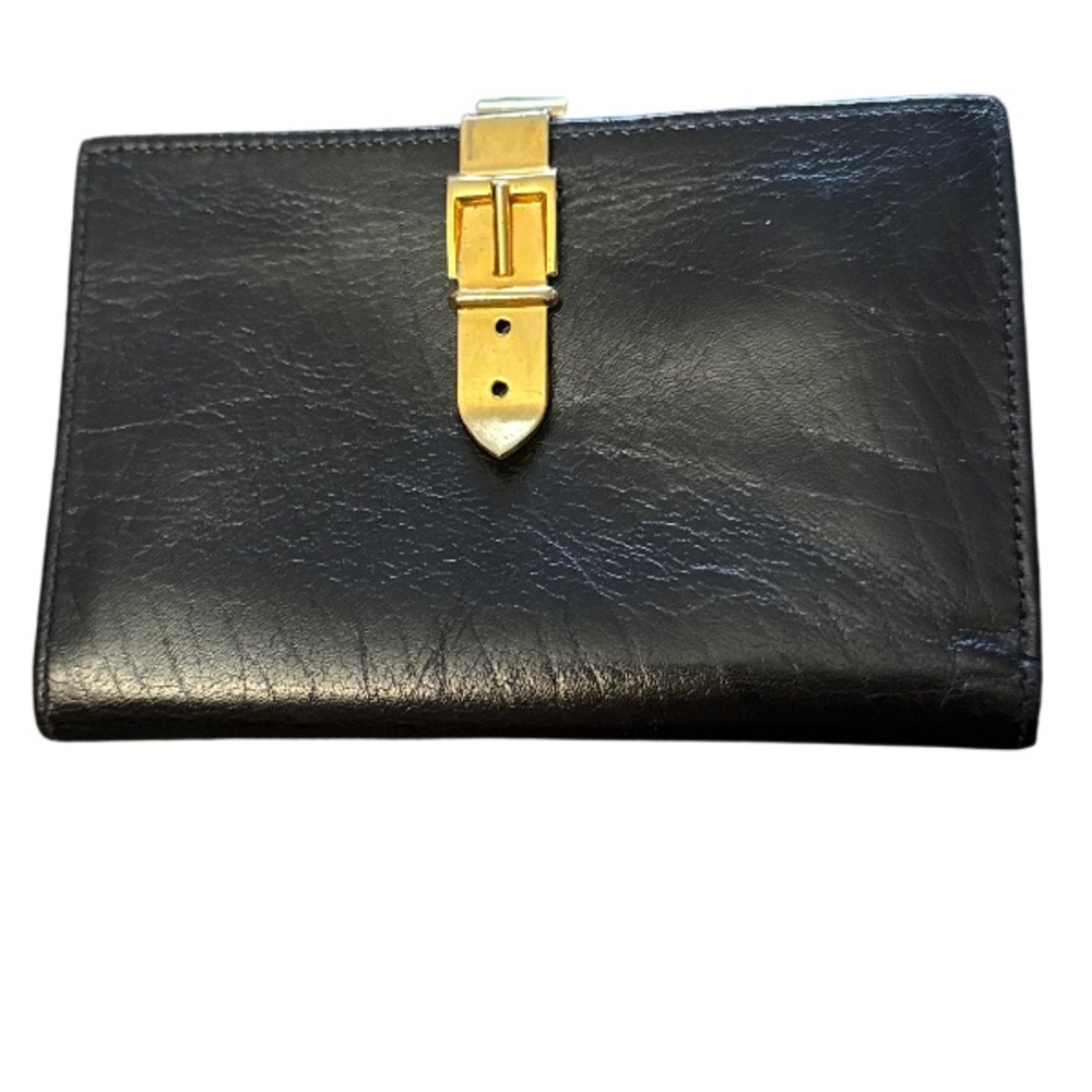 Oscar de la renta Black‎ & Red Leather Wallet W/Gold Belt Buckle Clasp